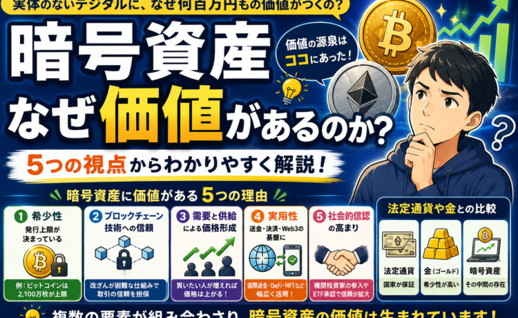 暗号資産はなぜ価値がある？5つの源泉と法定通貨・金との違いをわかりやすく解説